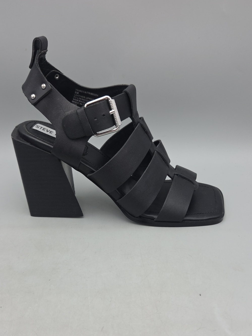 Steve Madden Womens Tribeca Black Leather Casual Strappy Sandals Shoes Women 8 M
